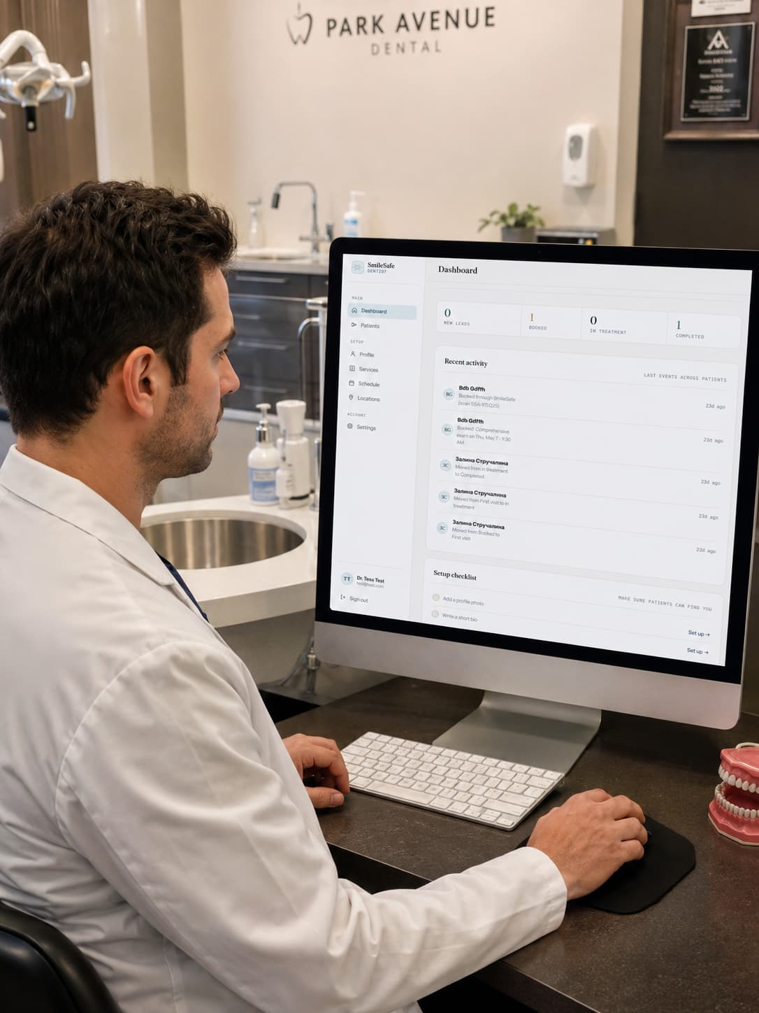 Dentist using SmileSafe dashboard at Park Avenue Dental